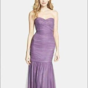 Monique Lhuillier Shirred Tulle Gown Dress SZ. 10